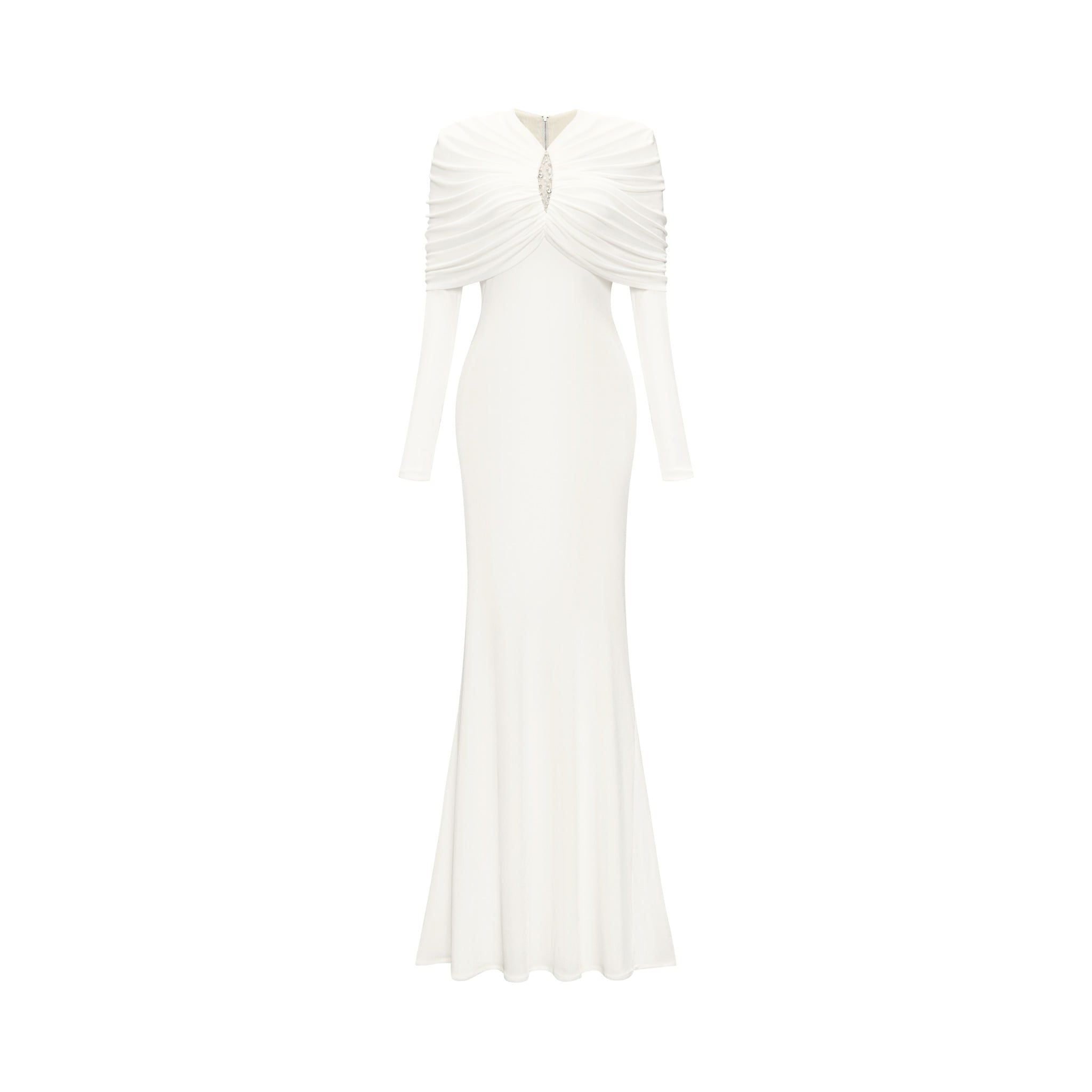  Lunavex White Jersey Embellished Draping Dress 