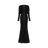  Lunavex Black Mermaid Gown Structured Long-Sleeve Dress with Jewel Accent 