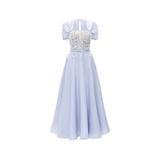  Faylora Organza Corset Midi Dress with Hand-Embroidered Bodice 
