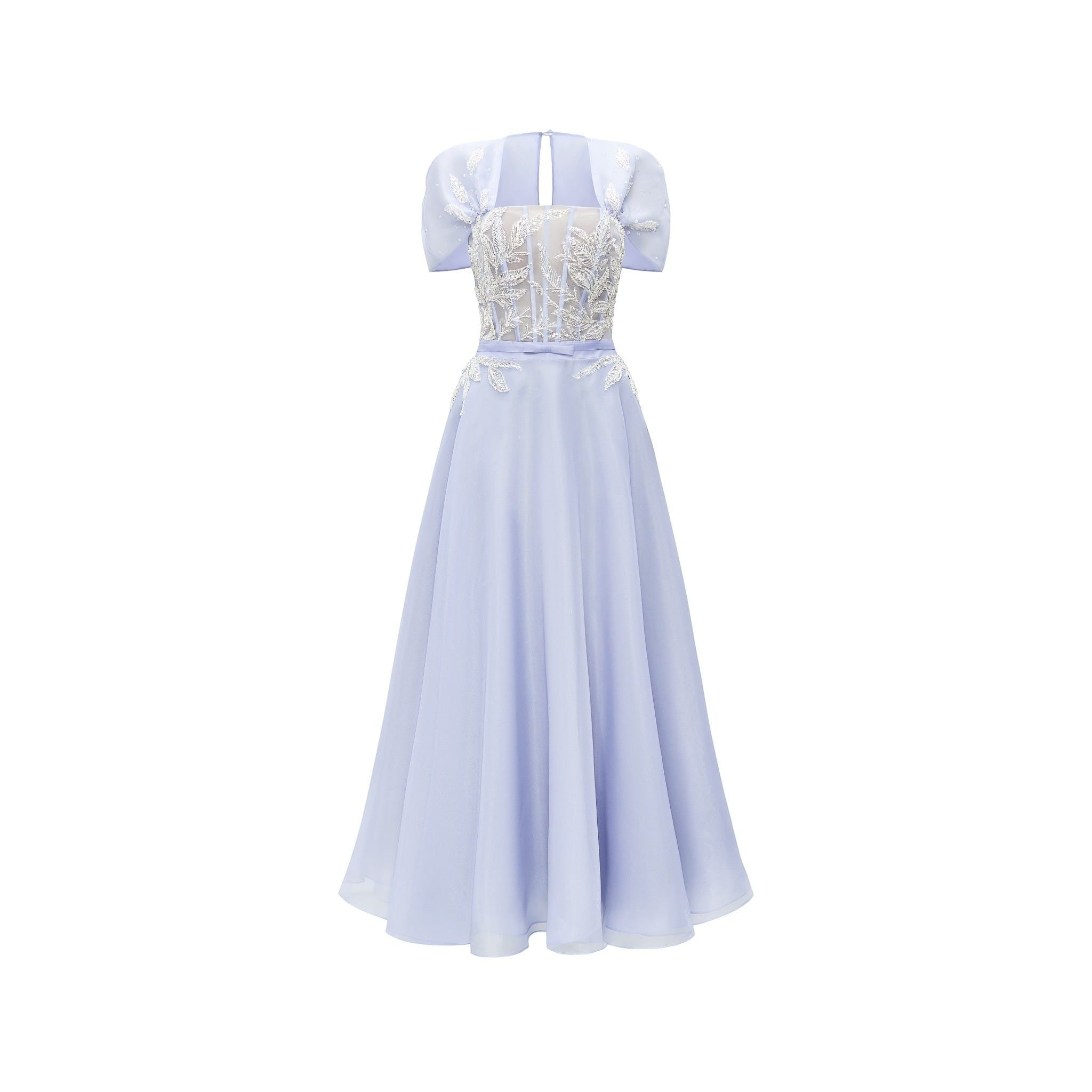  Faylora Organza Corset Midi Dress with Hand-Embroidered Bodice 
