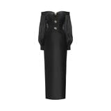  Nythera Black Off-Shoulder V-Cut Taffeta Dress 
