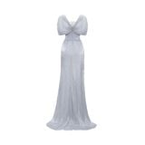  Crystelle Mermaid Gown with Draped Shoulder & Metallic Fabric 