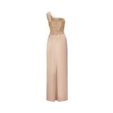  Cassia Rose Gold Sequin Draping Gown Dress 