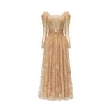  Starlume Golden Brown Star Sequin Mesh Dress 
