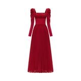  Aldéra Deep Red Corset Pleated Dress 