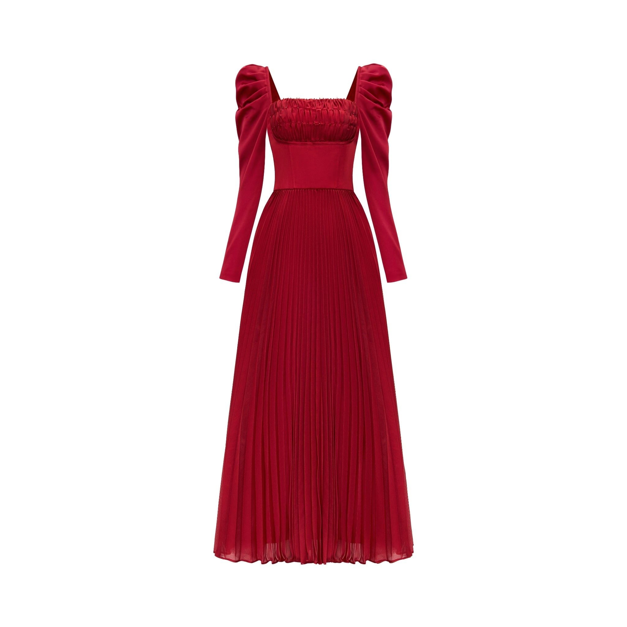  Aldéra Deep Red Corset Pleated Dress 