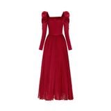  Aldéra Deep Red Corset Pleated Dress 