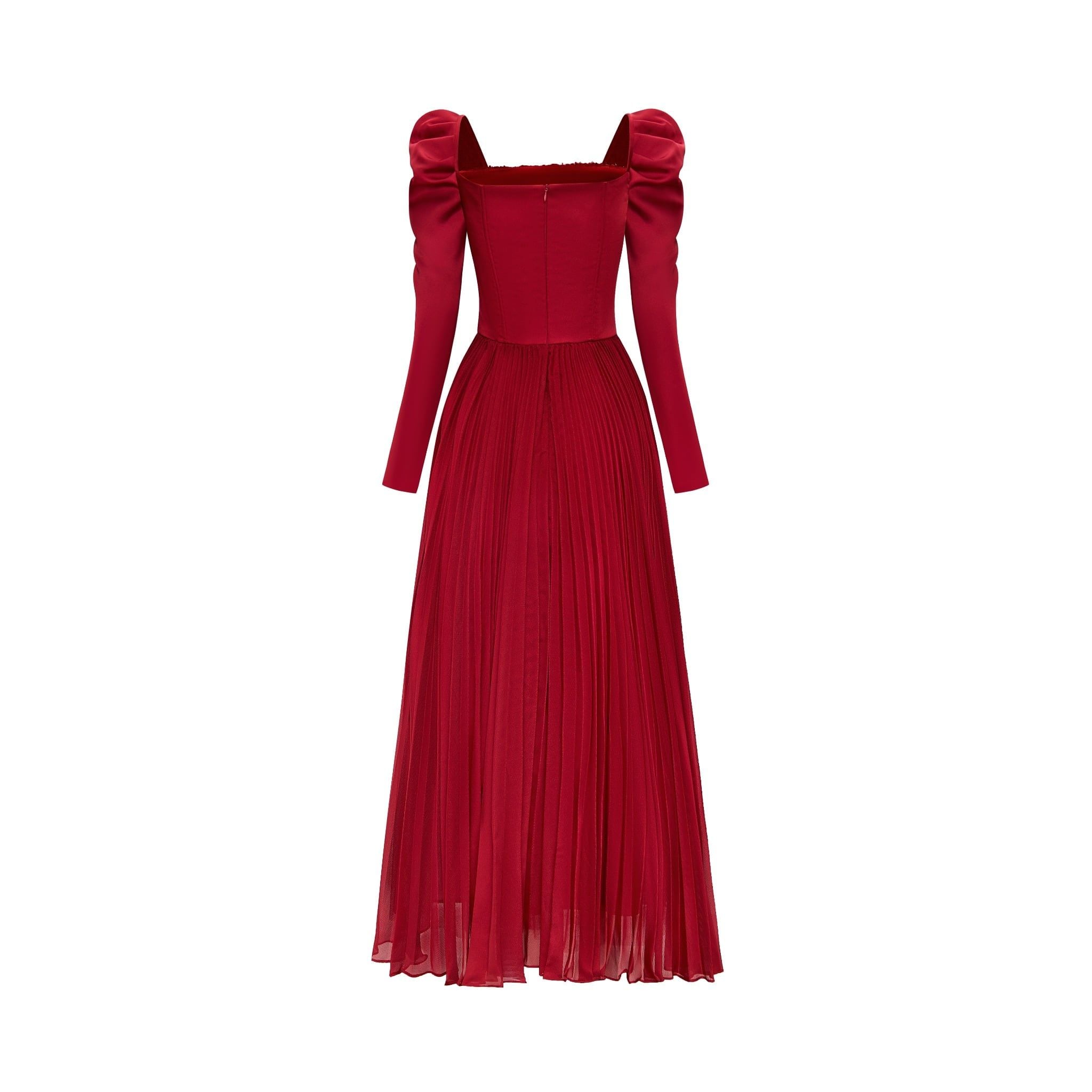  Aldéra Deep Red Corset Pleated Dress 