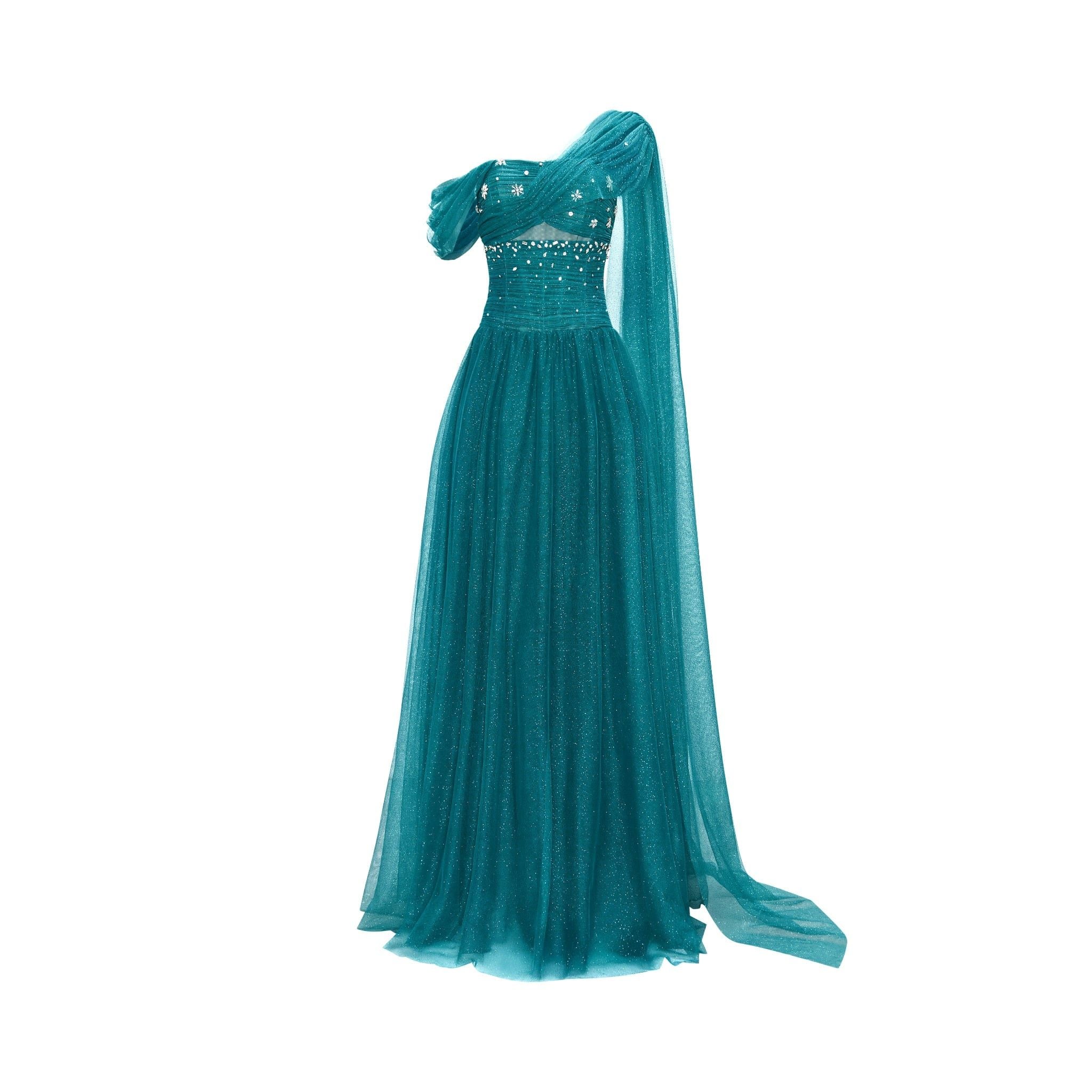  Andromé Mallard Green Soft Mesh Gown Dress 