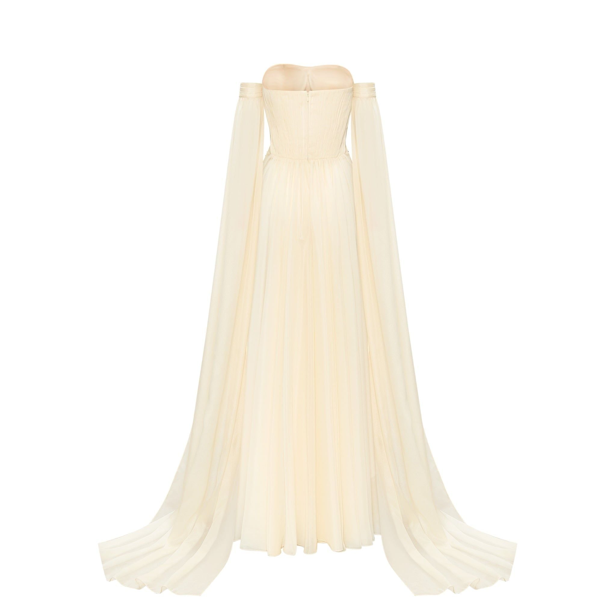  Glacyn Off-Shoulder Tulle Gown with Detachable Cape Sleeves 