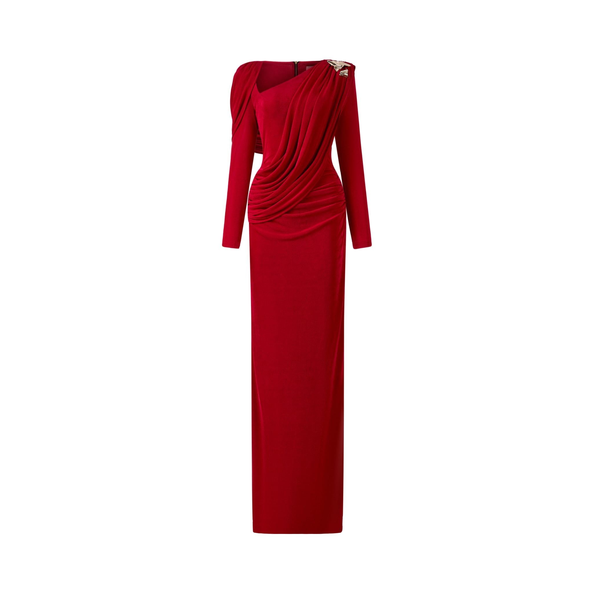  VALORIA Draped Column Maxi Dress 