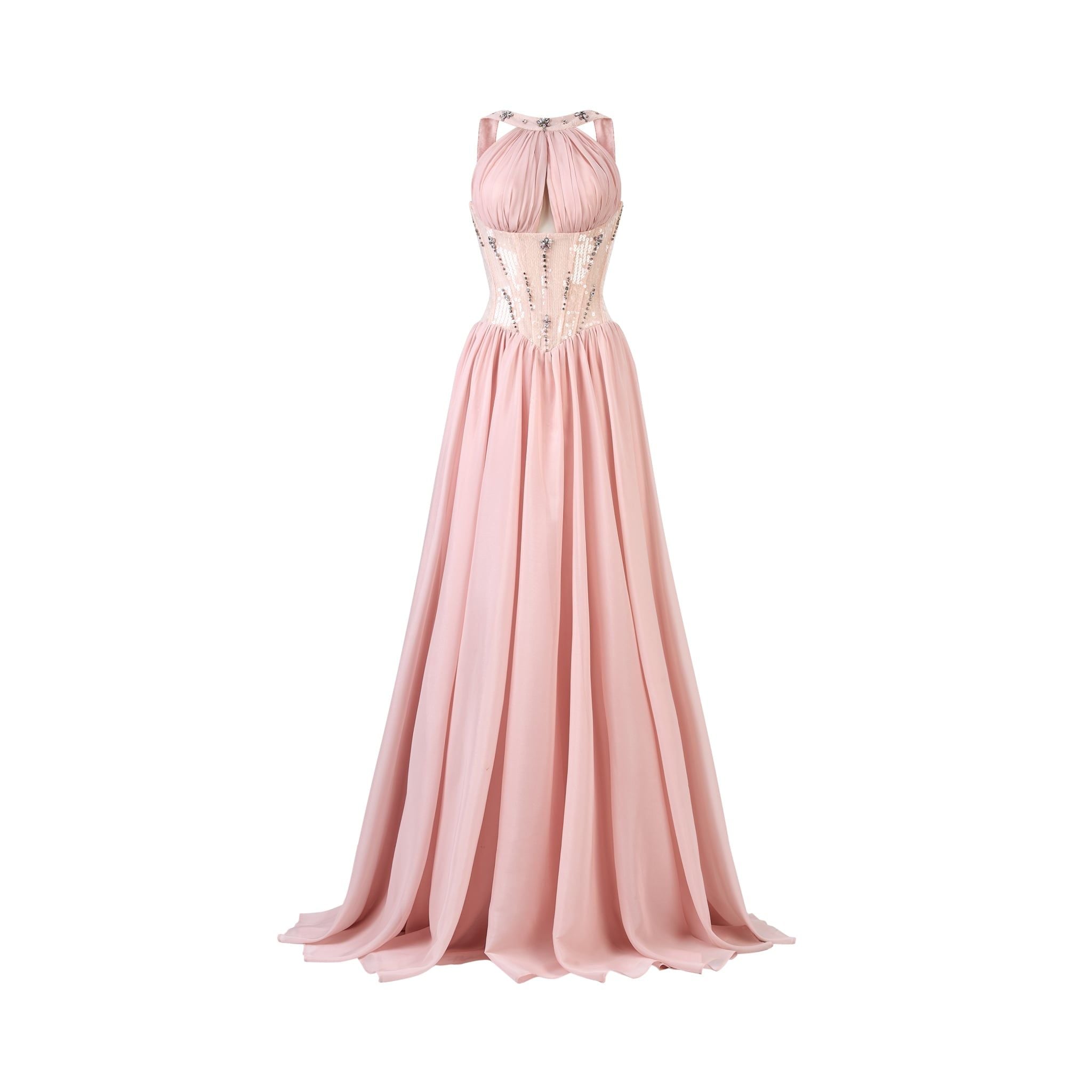  Evan Sequin Corset Halter Neckline Dress 