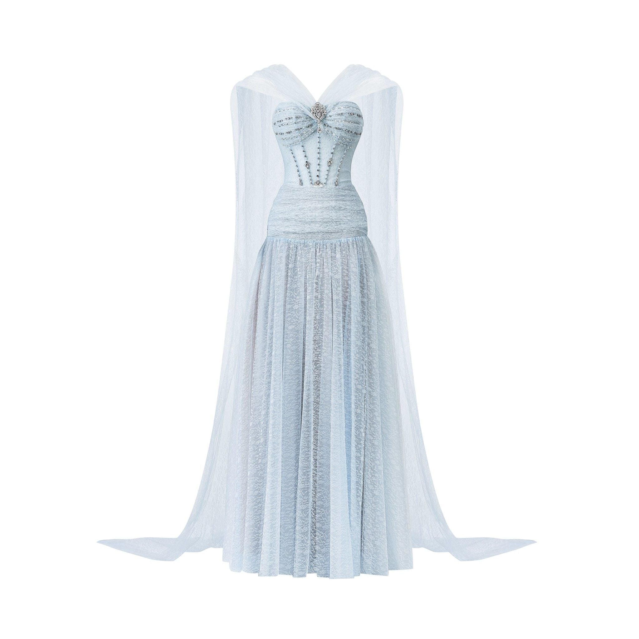  LORAINE Strapless Maxi Dress with Scarf 