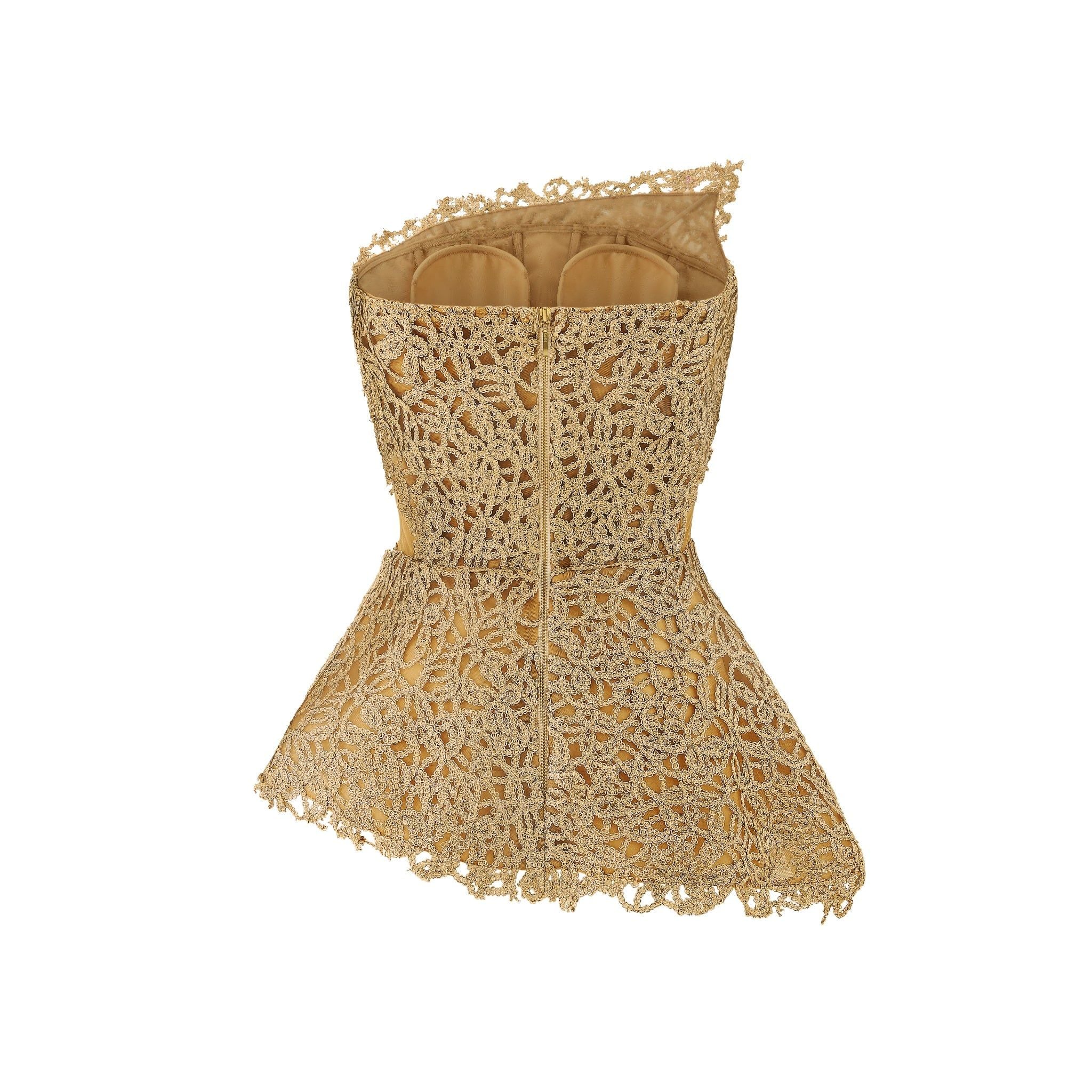  Ivresse Gold Peplum Corset Top 