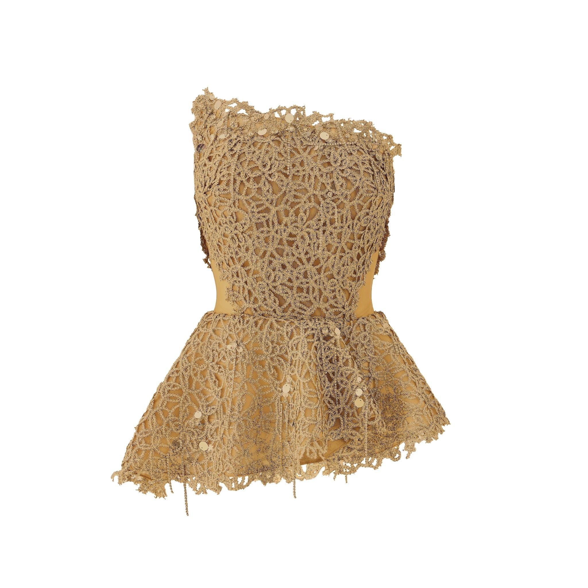  Ivresse Gold Peplum Corset Top 