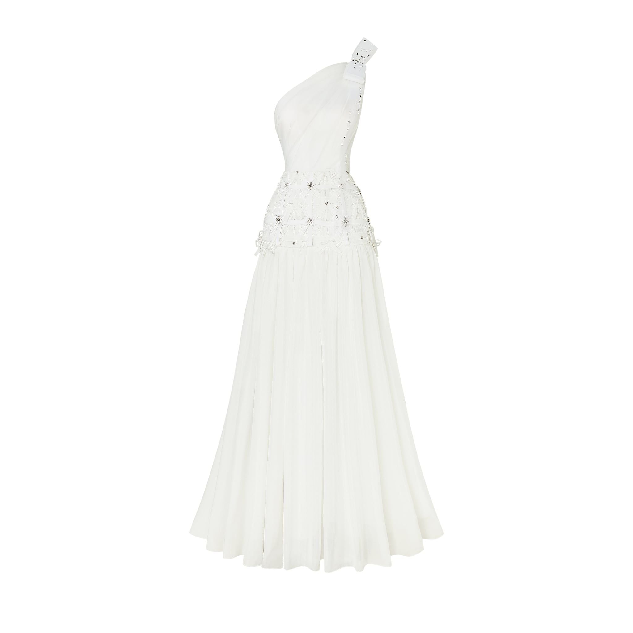  Odenlin Embellished One-Shoulder Draped Dress 