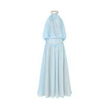  Aster Blue Pastel Silk Corset Draped Maxi Dress 