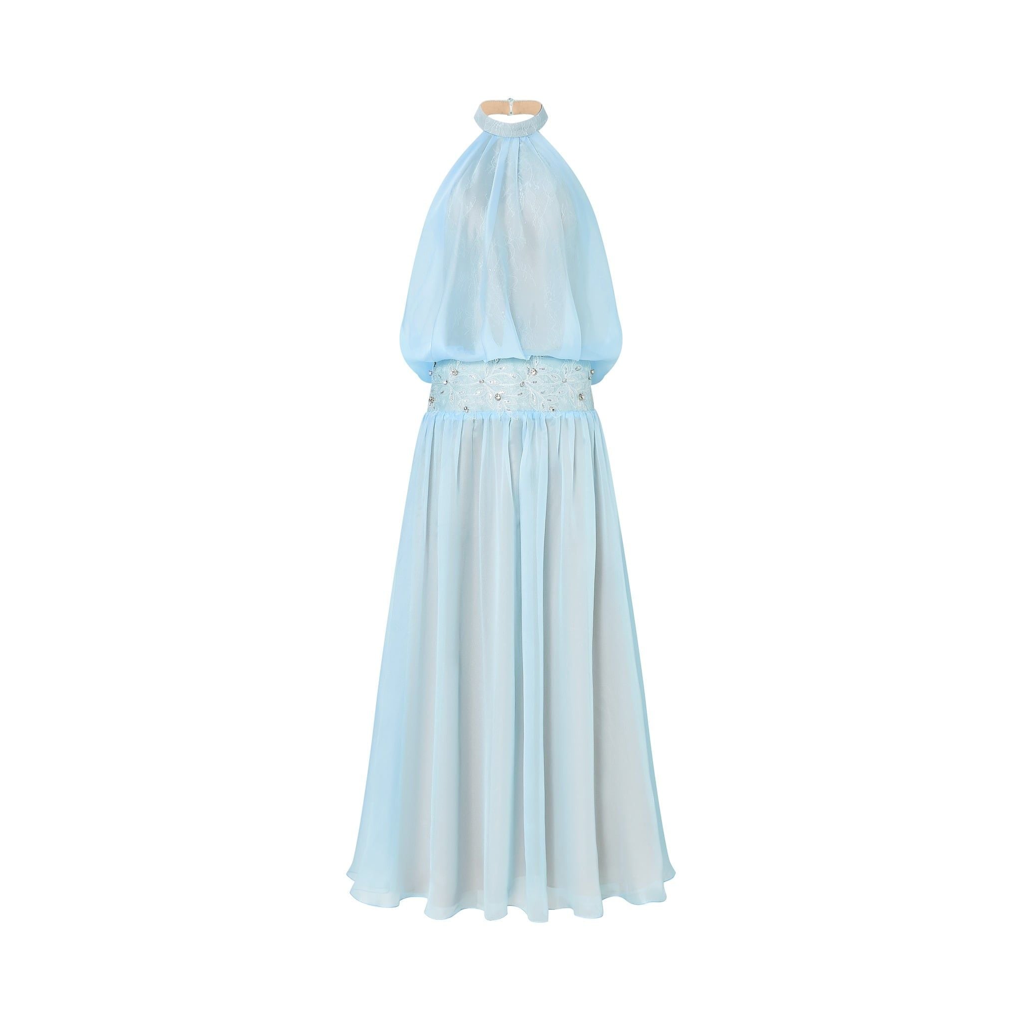  Aster Blue Pastel Silk Corset Draped Maxi Dress 