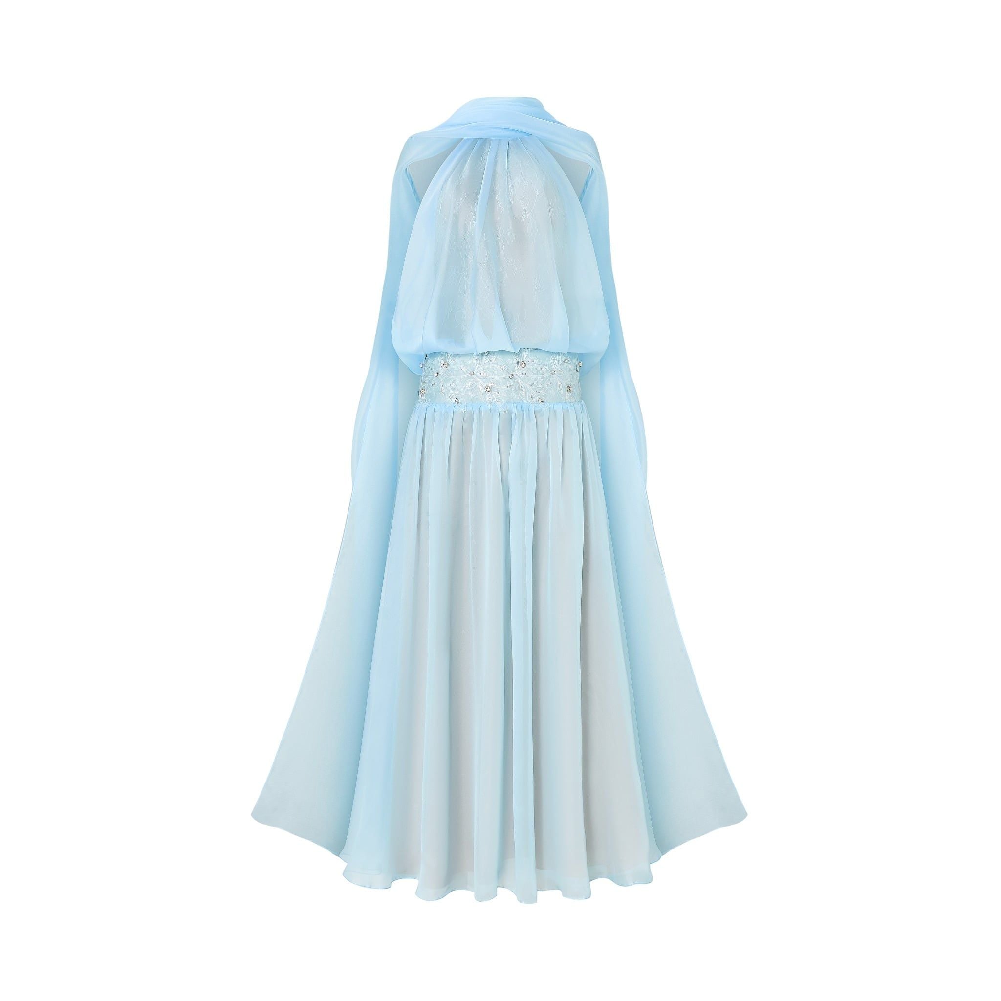  Aster Blue Pastel Silk Corset Draped Maxi Dress 
