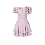  Chérie Lilac Crinkle Silk Off-Shoulder Mini Dress 