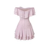  Chérie Lilac Crinkle Silk Off-Shoulder Mini Dress 