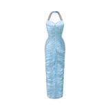  Alyssa Blue Pastel Chantilly Lace Ruched Midi Dress 