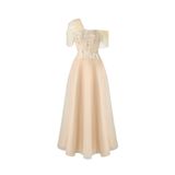  Eloise Sequin Corset Draped Off-Shoulder Dress 