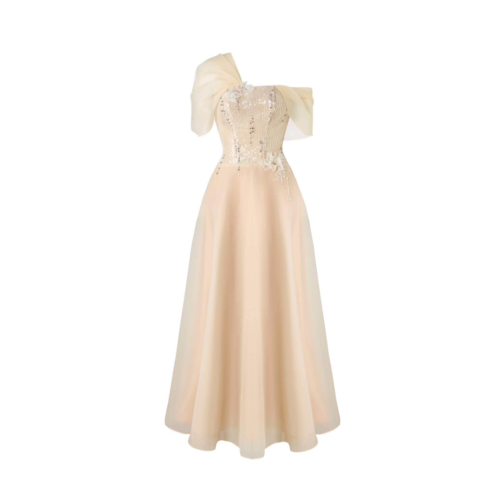  Eloise Sequin Corset Draped Off-Shoulder Dress 