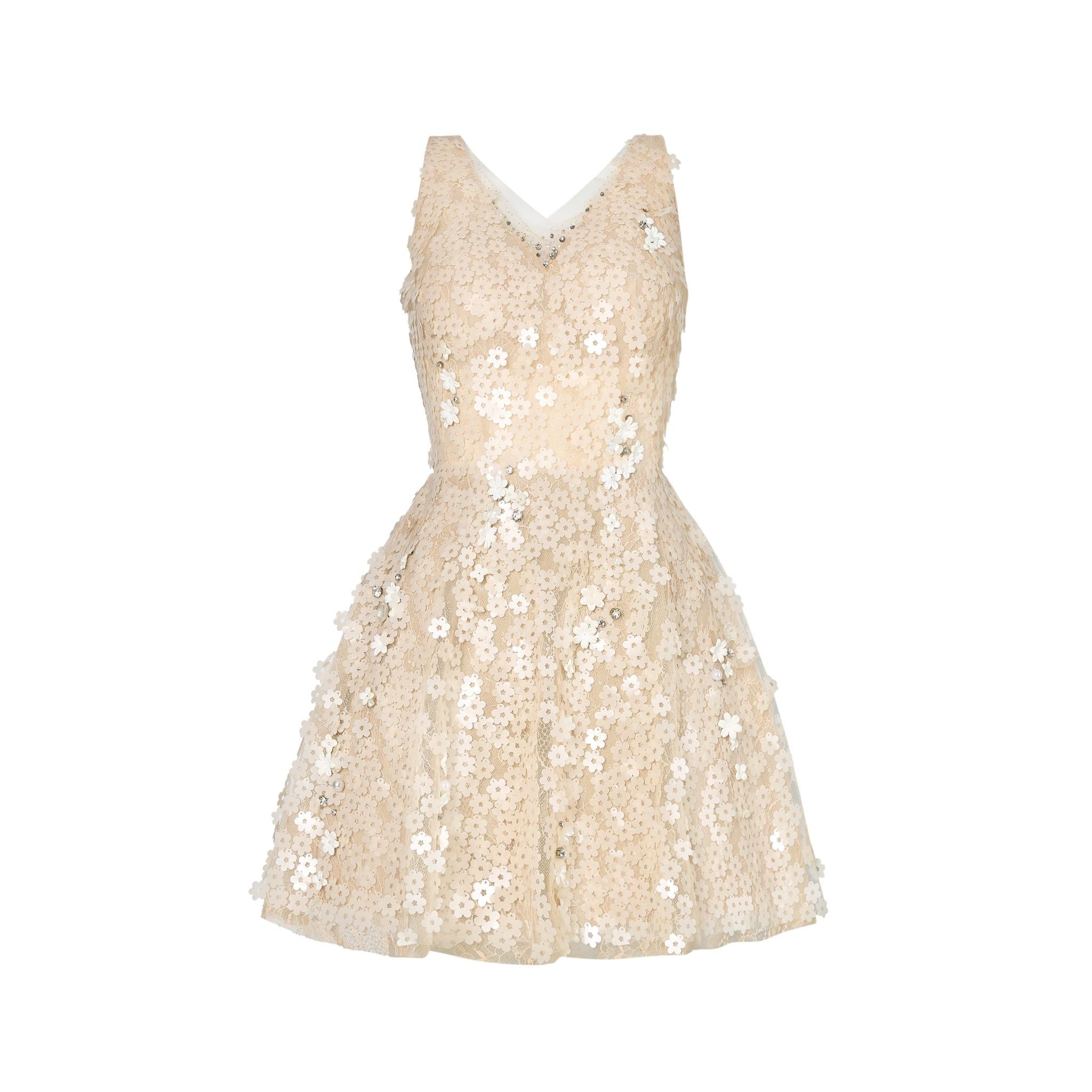  Aven Floral Lace V-Neck Embellished Mini Dress 
