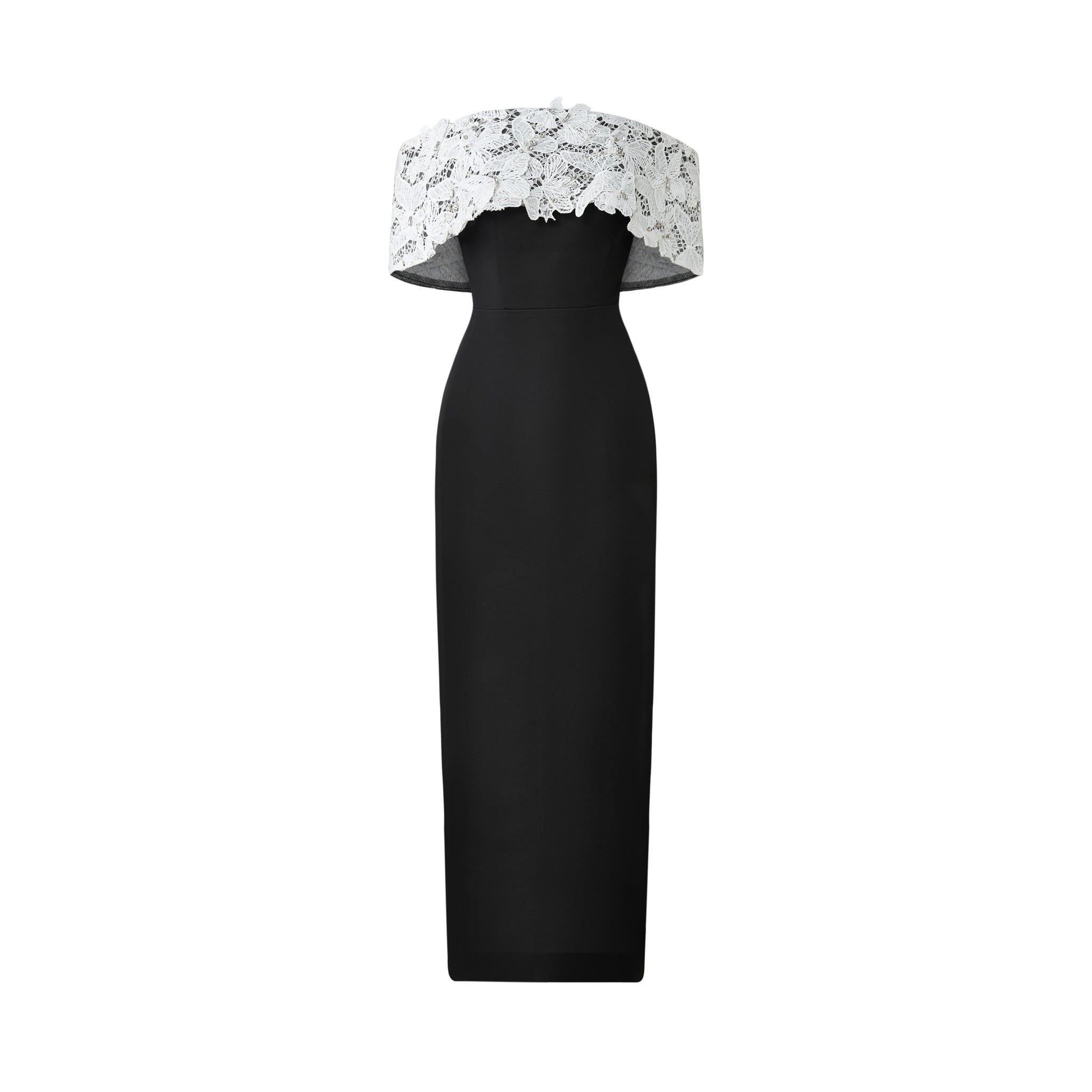  Florentia Black Butterfly Lace Off-Shoulder Midi Dress 