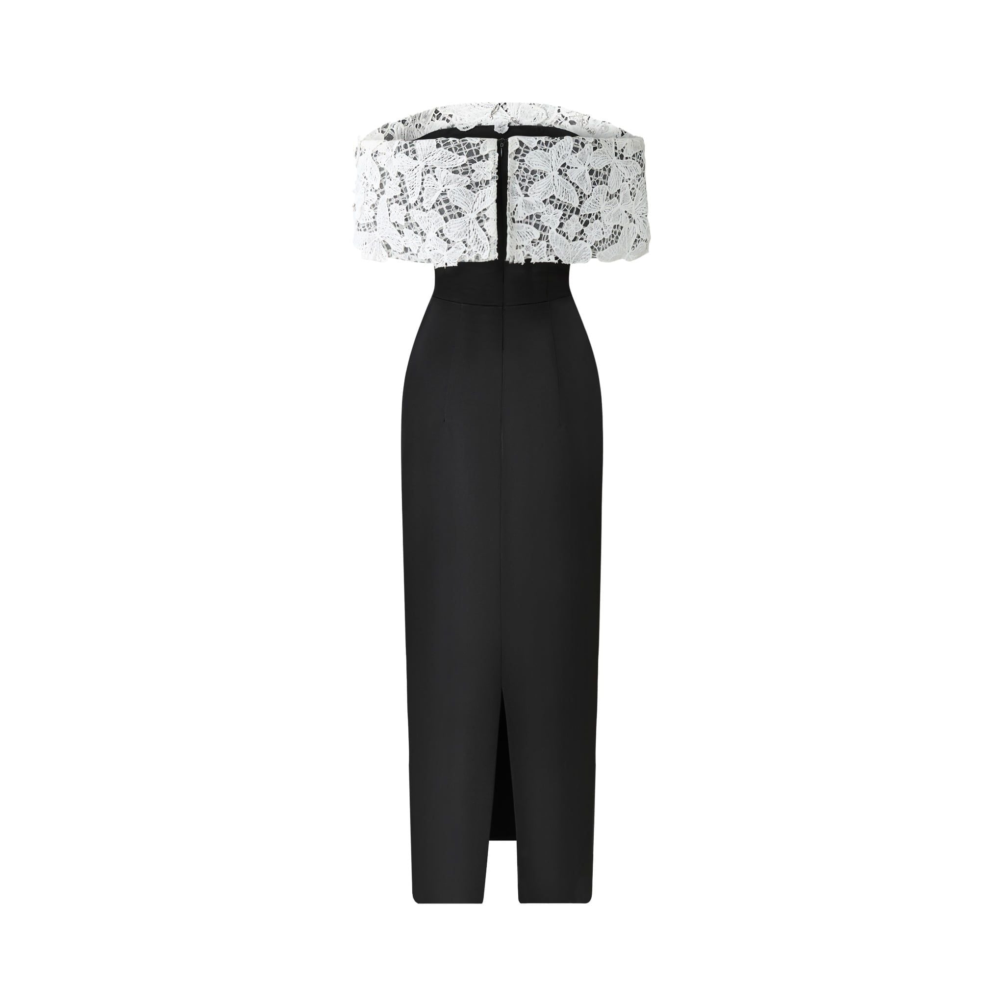  Florentia Black Butterfly Lace Off-Shoulder Midi Dress 