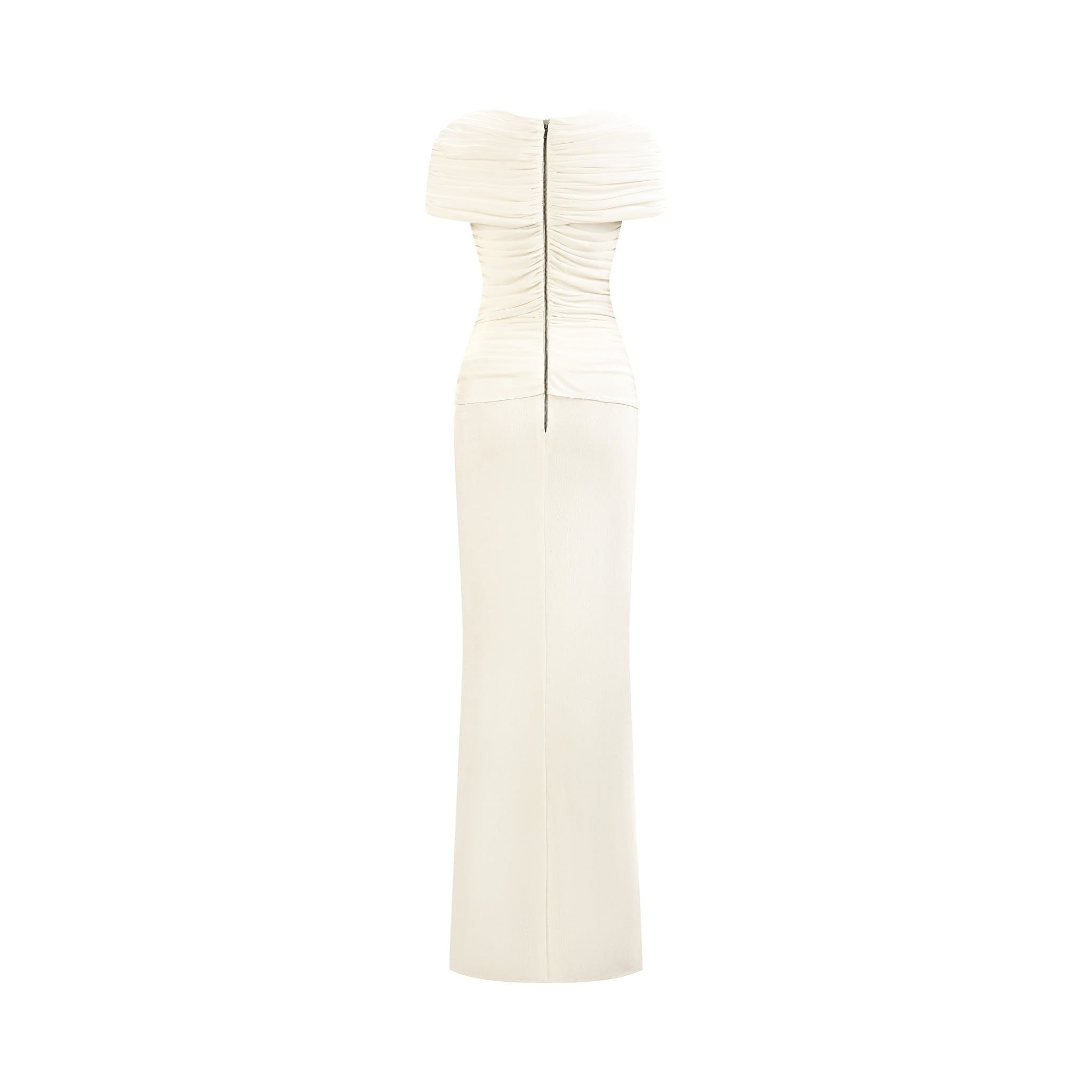  IVELLE Draped Shoulder Column Maxi Dress 