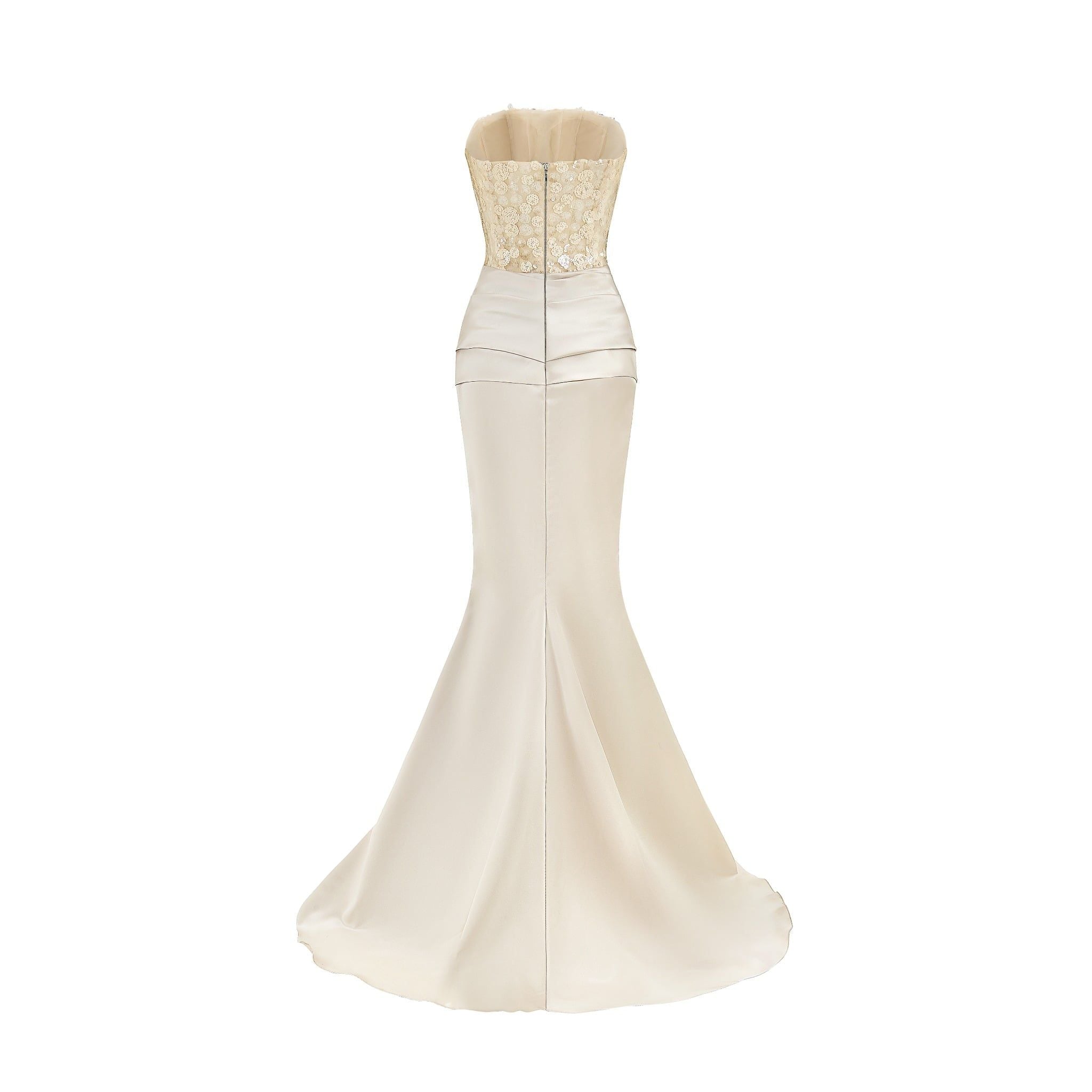  Celestine Cream Draped Corset Mermaid Dress 