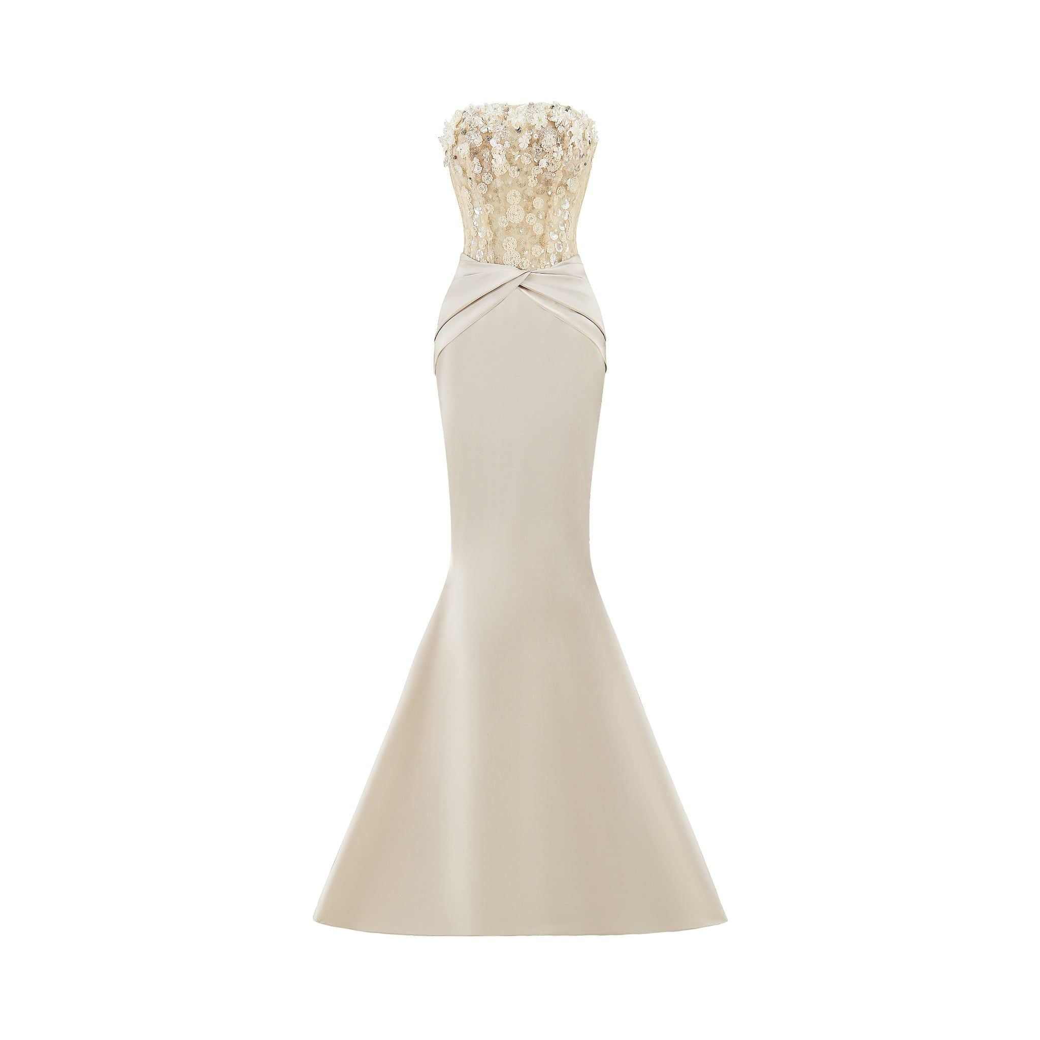  Celestine Cream Draped Corset Mermaid Dress 