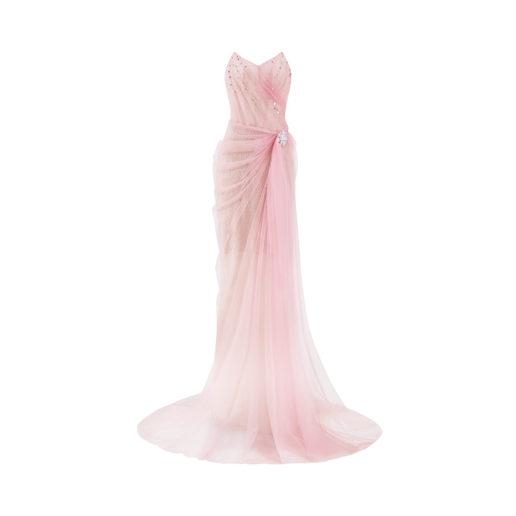 Paléa Pink Mesh Sequin Floor Length Dress 