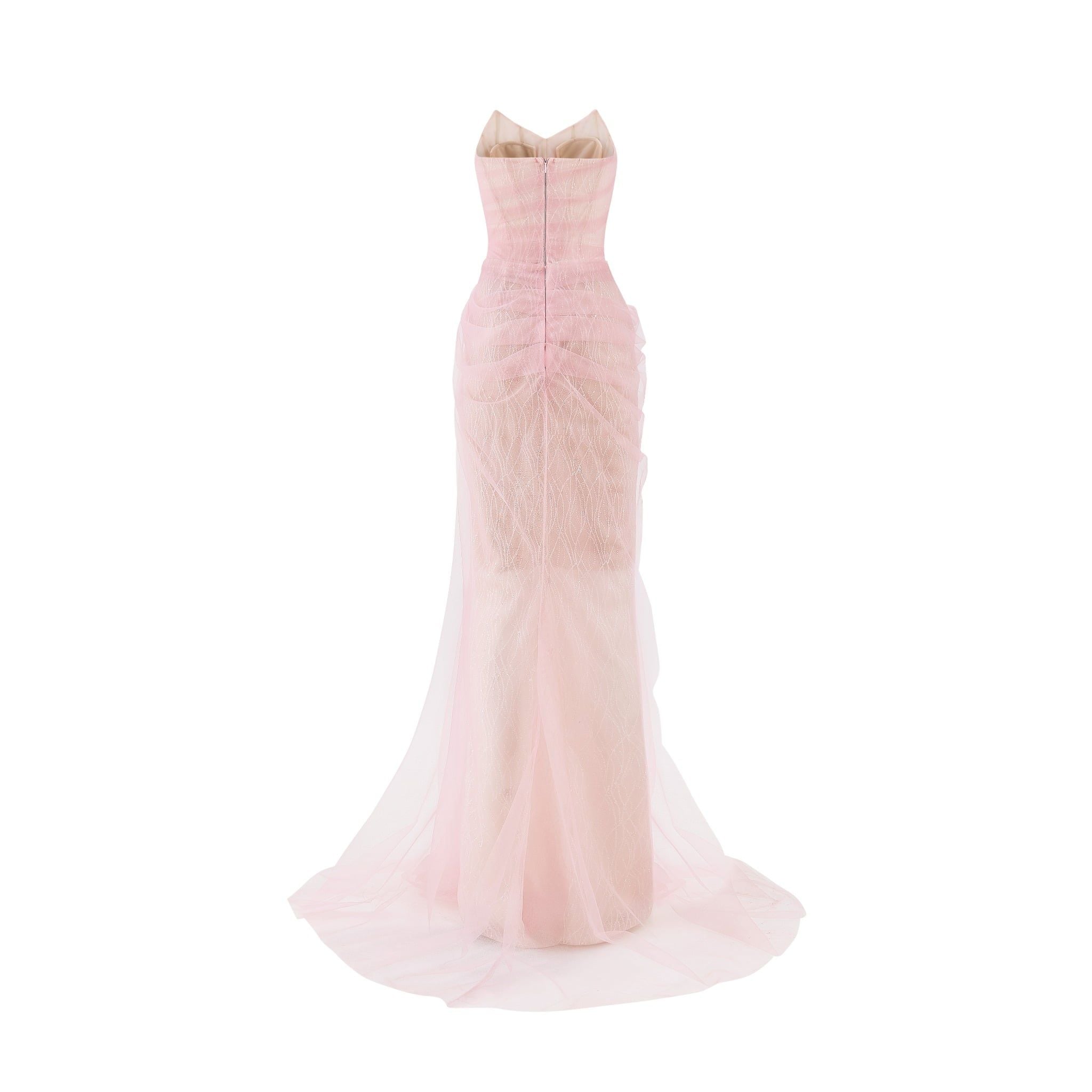 Paléa Pink Mesh Sequin Floor Length Dress 