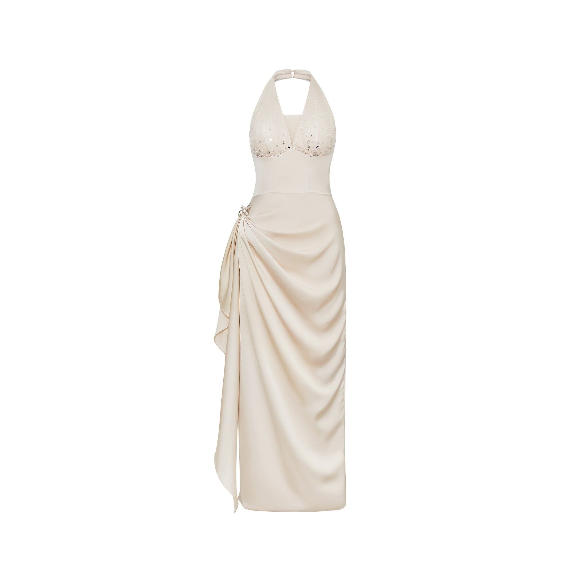  Clytia Creamy White Star Sequin Silk Gown Dress 