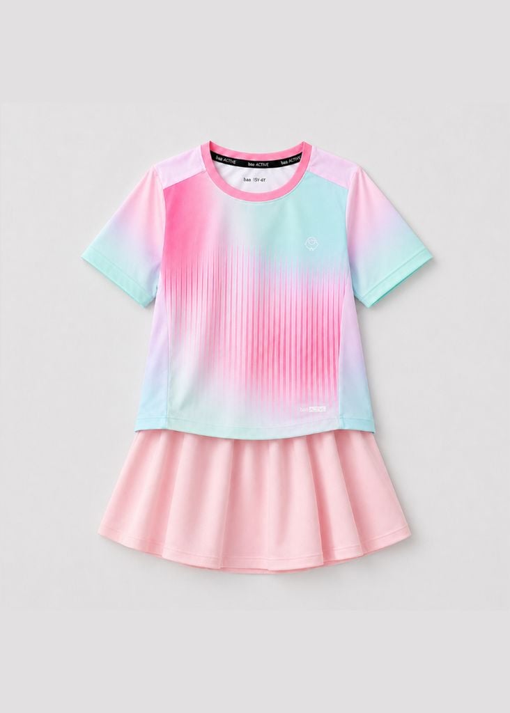 Set Thể Thao Chân Váy Cho Bé Siêu Nhẹ Ultra Light (Hồng Ombre Pinstripe + Váy Hồng)