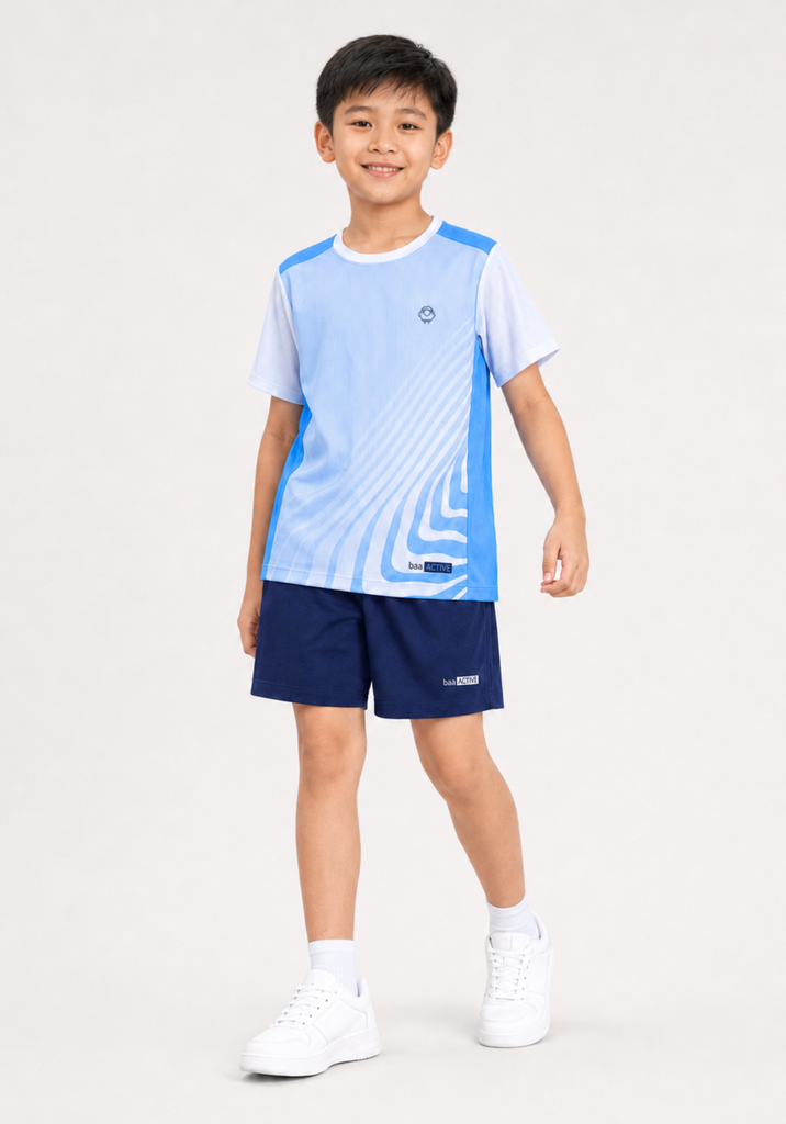 Set Thể Thao Cho Bé Siêu Nhẹ Ultra Light Họa Tiết Geometric Lines (Xanh Biển + Navy 05 Form Ngắn)