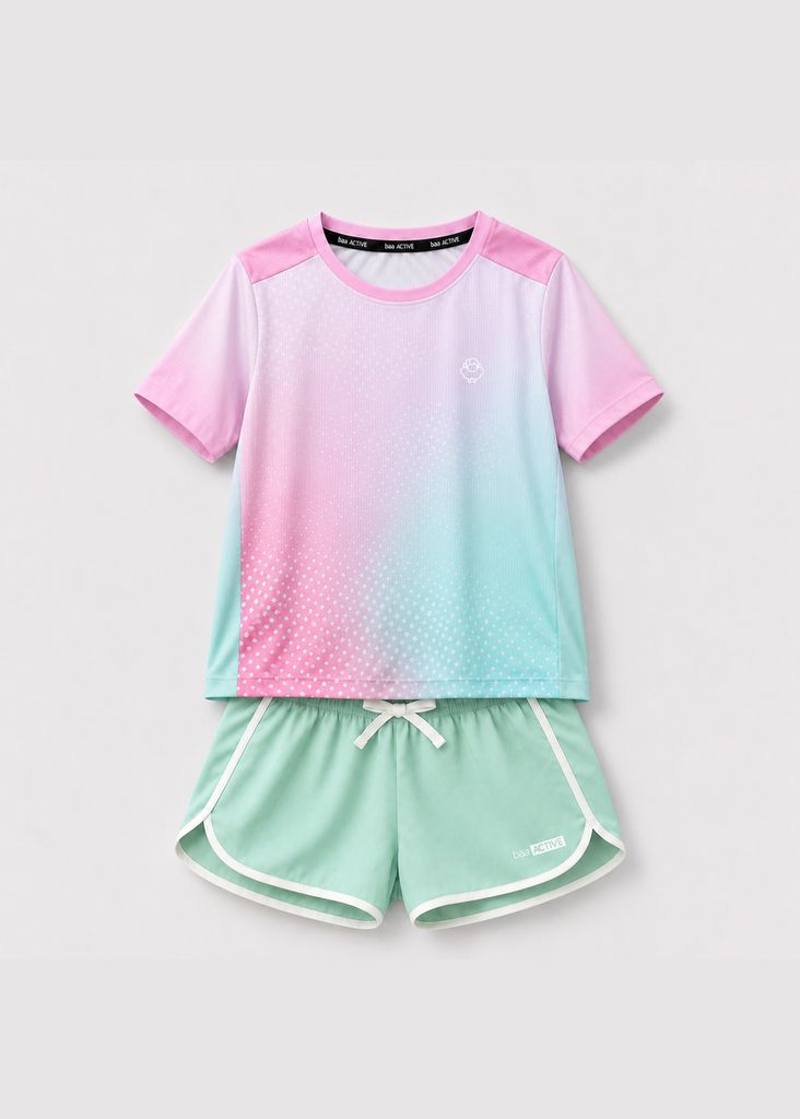 Set Thể Thao Cho Bé Siêu Nhẹ Ultra Light Họa Tiết (Hồng Halftone Dots + Quần Dù Xanh Mint)
