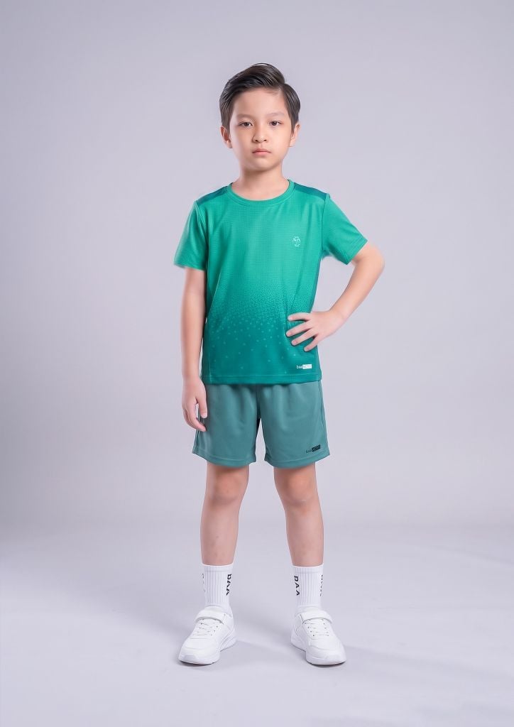 Set Thể Thao Cho Bé Siêu Nhẹ Ultra Light Họa Tiết Pixel (Xanh Teal + Xanh Lá 02)