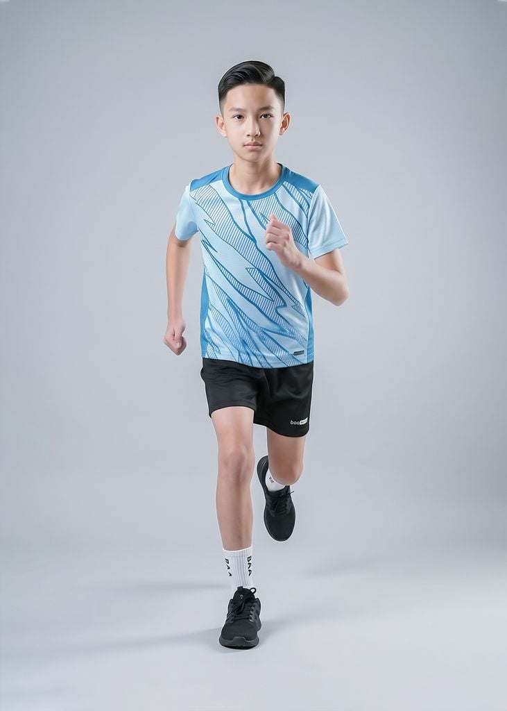 Áo Thun Thể Thao Cho Bé Siêu Nhẹ Ultra Light Xanh Nhạt Hoạ Tiết Abstract 02