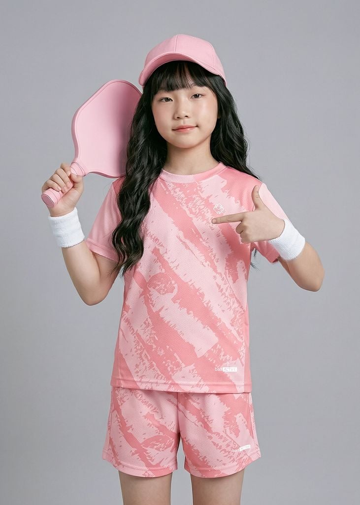 Set Thun Thể Thao Cho Bé Siêu Mát Ultra Cool Hồng Cam Hoạ Tiết Soft Brush