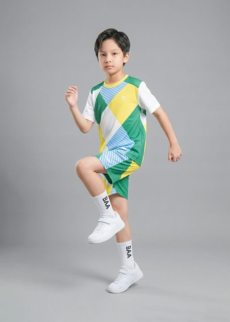 Set Thun Thể Thao Cho Bé Siêu Mát Ultra Cool Xanh Lá Hoạ Tiết Color Block