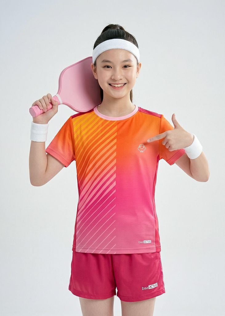 Áo Thun Thể Thao Cho Bé Siêu Nhẹ Ultra Light Cam Hồng Ombre Hoạ Tiết Sọc
