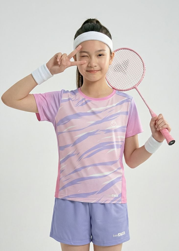 Áo Thun Thể Thao Cho Bé Siêu Nhẹ Ultra Light Tím Hồng Ombre Hoạ Tiết Vằn