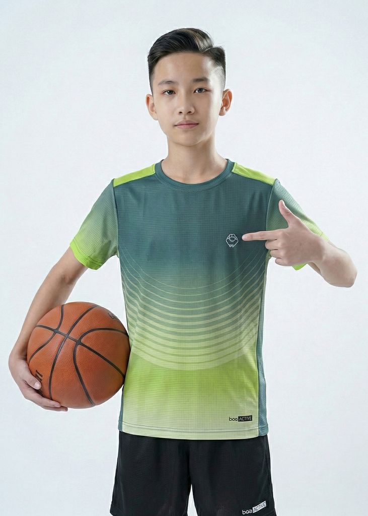 Áo Thun Thể Thao Cho Bé Siêu Nhẹ Ultra Light Xanh Ombre Hoạ Tiết Arcline