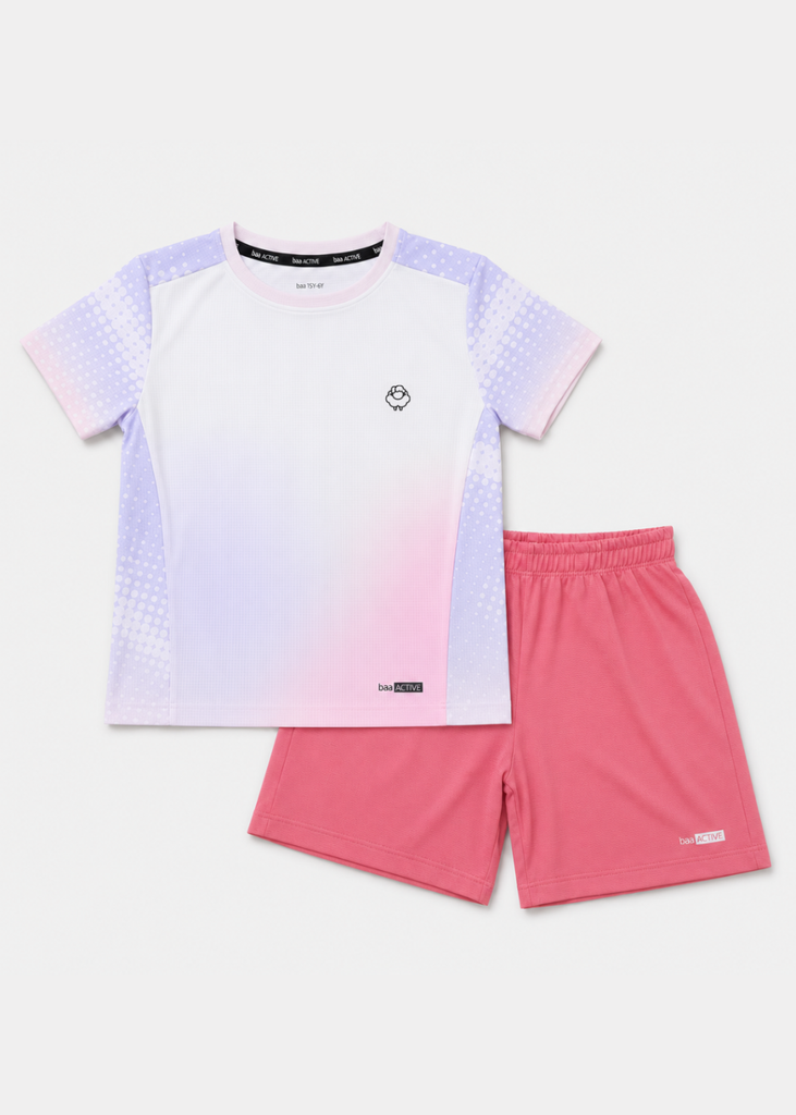 Set Thể Thao Cho Bé Siêu Nhẹ Ultra Light Họa Tiết Halftone Dots (Tím Ombre + Hồng Dâu 04 Form Ngắn)