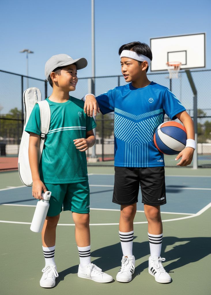 Set 2 Áo Thun Thể Thao Siêu Nhẹ Ultra Light Cho Bé (Xanh Dương + Xanh Teal)