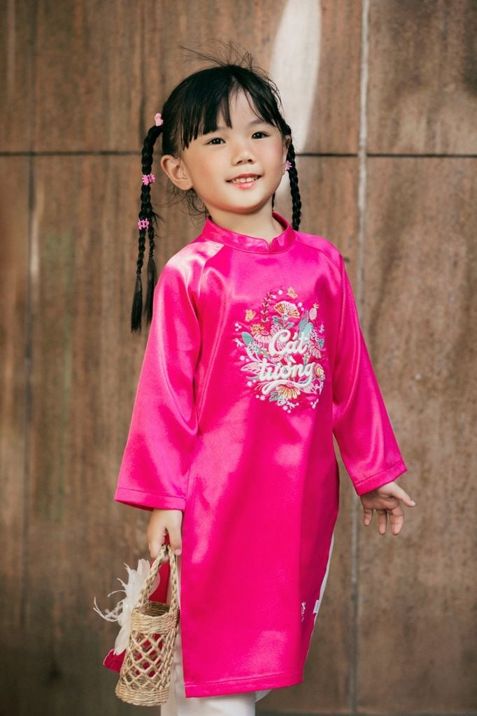 Cát Tường - Set Áo Dài Thêu Cao Cấp Bé Gái Hồng